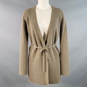 THEORY Size S Brown Taupe Cashmere Rib Knit Tie Front Cardigan